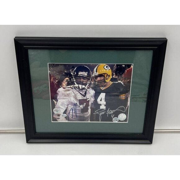Brett Favre Michael Vick Signed Photo Autographed Packers Falcons Framed COA - Picture 1 of 7